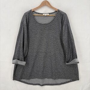 Rose + Olive Shirt Womens 3X Gray Dot Stripe Hem 3/4 Sleeve Scoop Neck Relaxed